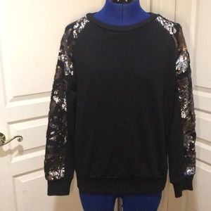 Chicwish Black Sweatshirt w/Sequined Arms Sz M